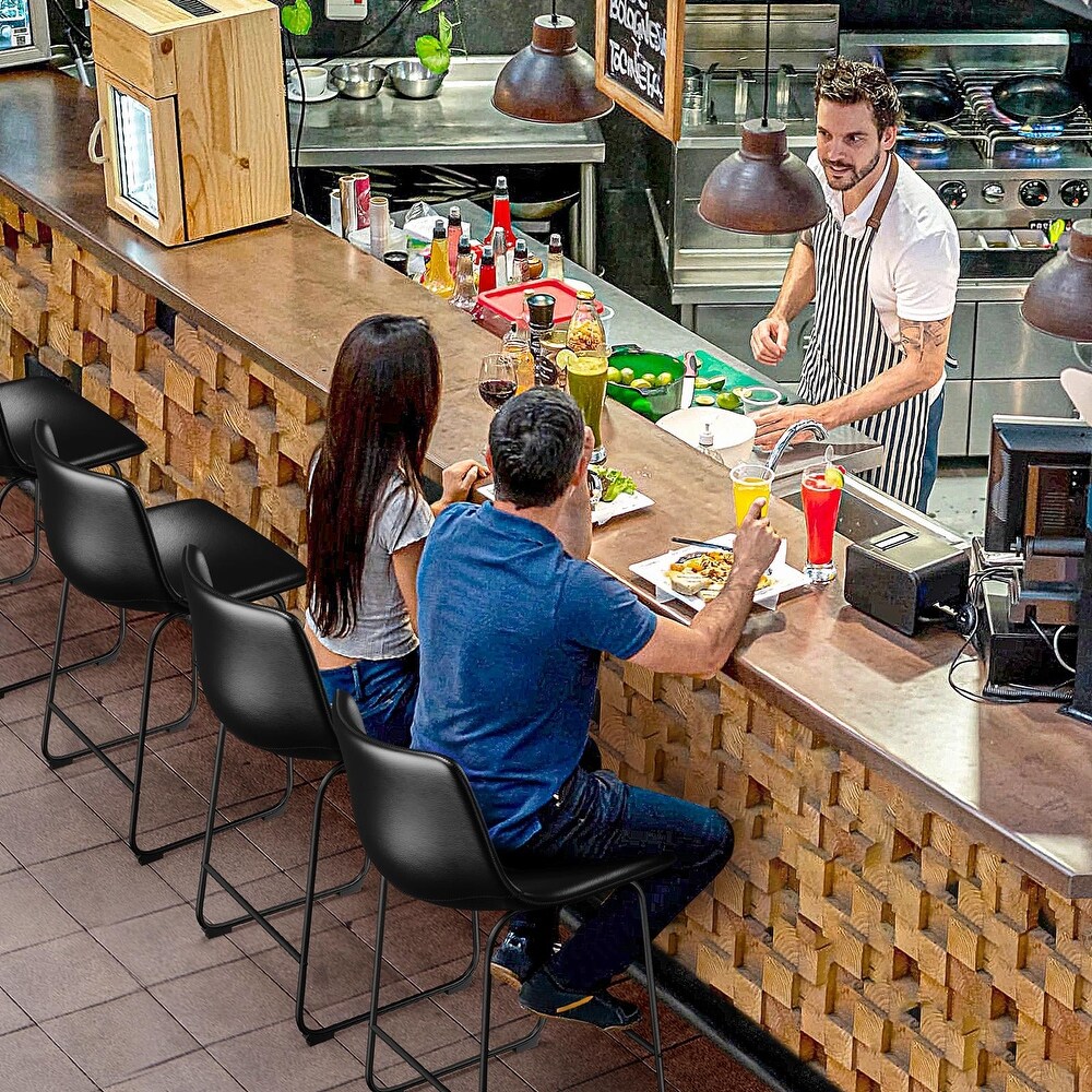 Bar Stools Set of 2 Counter Height PU Leather with Back Dining Chairs