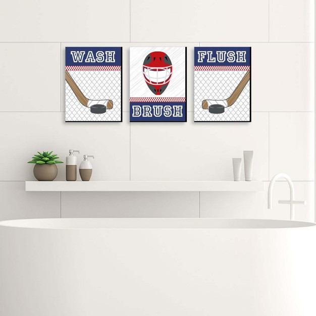 Big Dot Of Happiness Shoots And Scores Hockey Kids Bathroom Rules Wall Art 7 5 X 10 Inches Set Of 3 Signs Wash Brush Flush