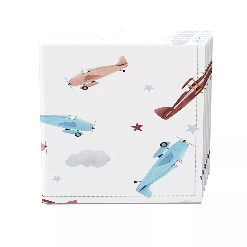 Napkin Set， 100% Polyester， Set of 4， 18x18， Watercolor Clouds and Airplanes