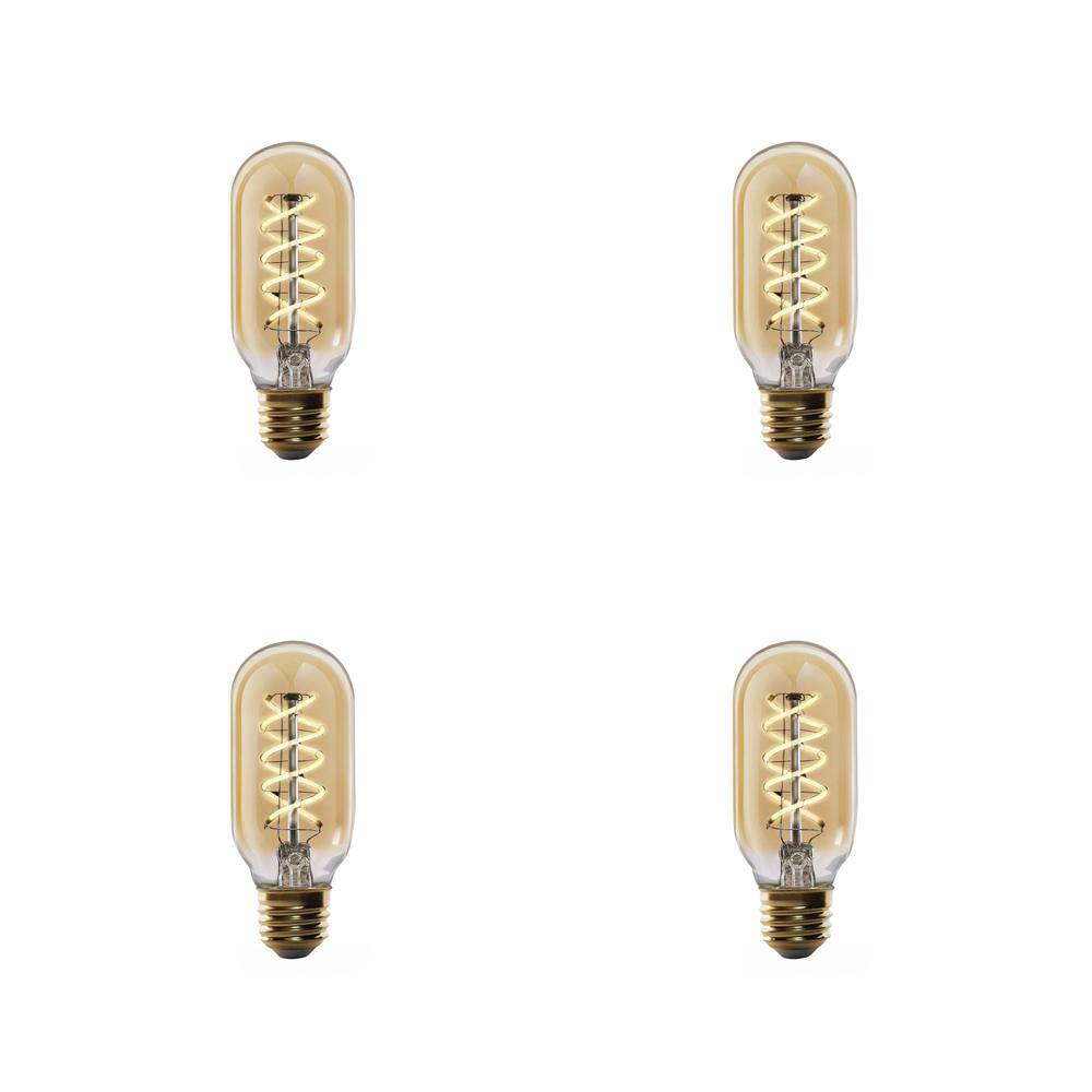 Feit Electric 40-Watt Equivalent T14 Dimmable Spiral Filament Amber Glass E26 Vintage Edison LED Light Bulb Warm White (4-Pack) T1440SLEDHDRP4