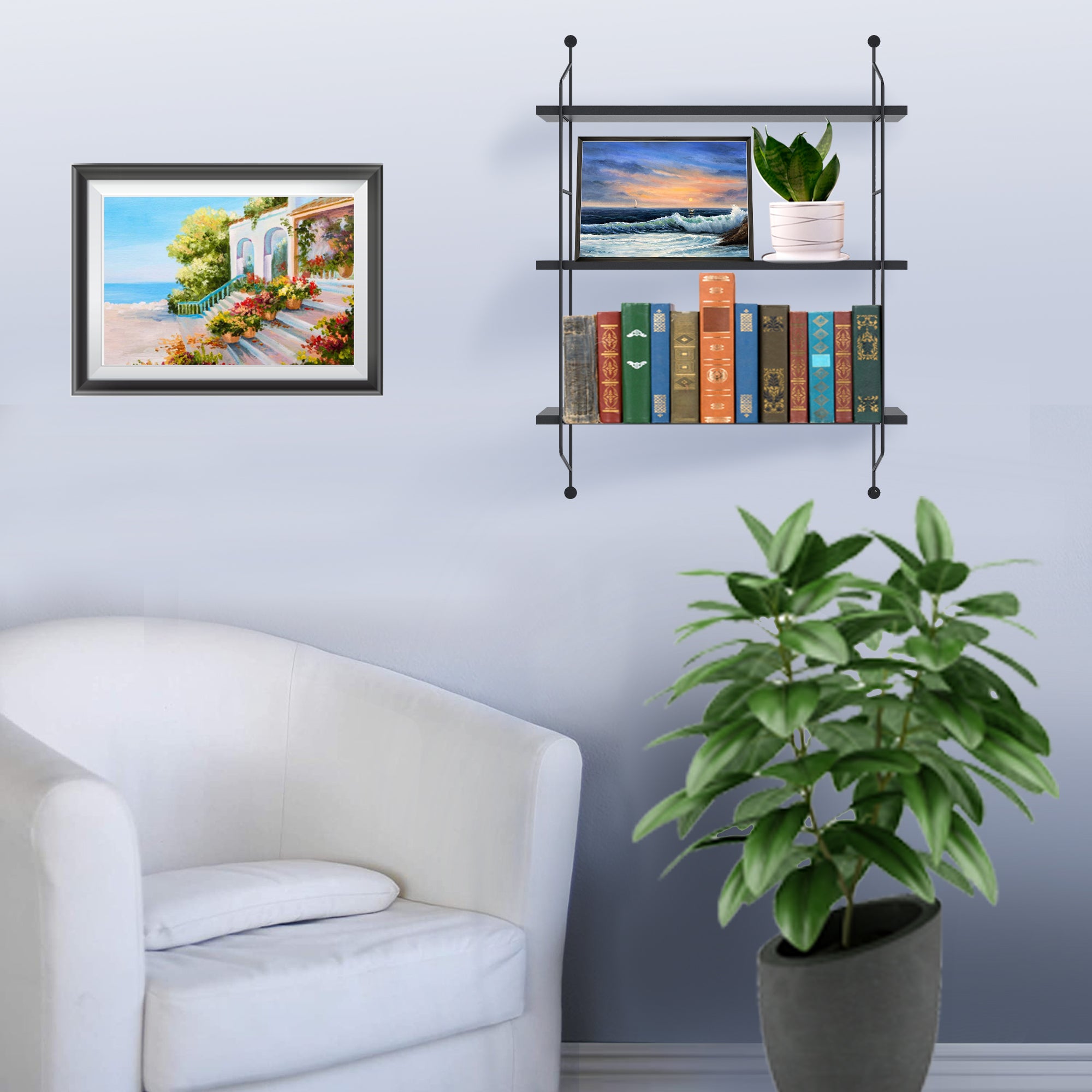 Wall Shelf Floating Shelves Black Floating Shelves, Wall Storage 19''x6''x25'', 3 Tier Shelf Wall Rack Holder Rack for Room/Kitchen/Office/Bathroom, White