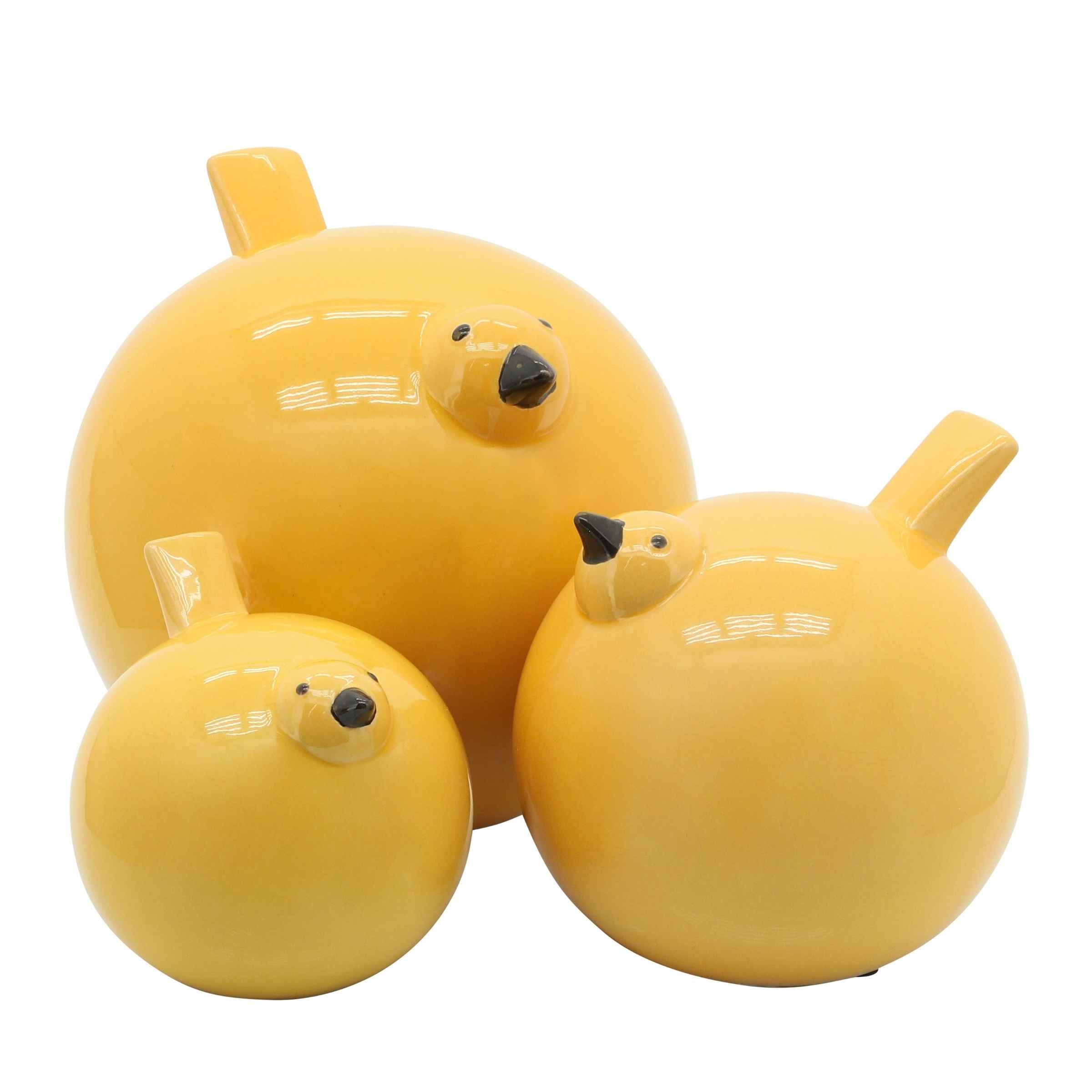 Set Of 3 Ceramic Birds - Yellow 14009-02