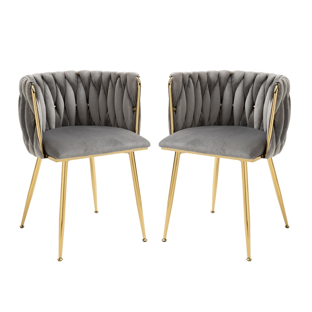 Velvet Upholstered Tufted Side Dining Chair With Golden Legs（set of 2）