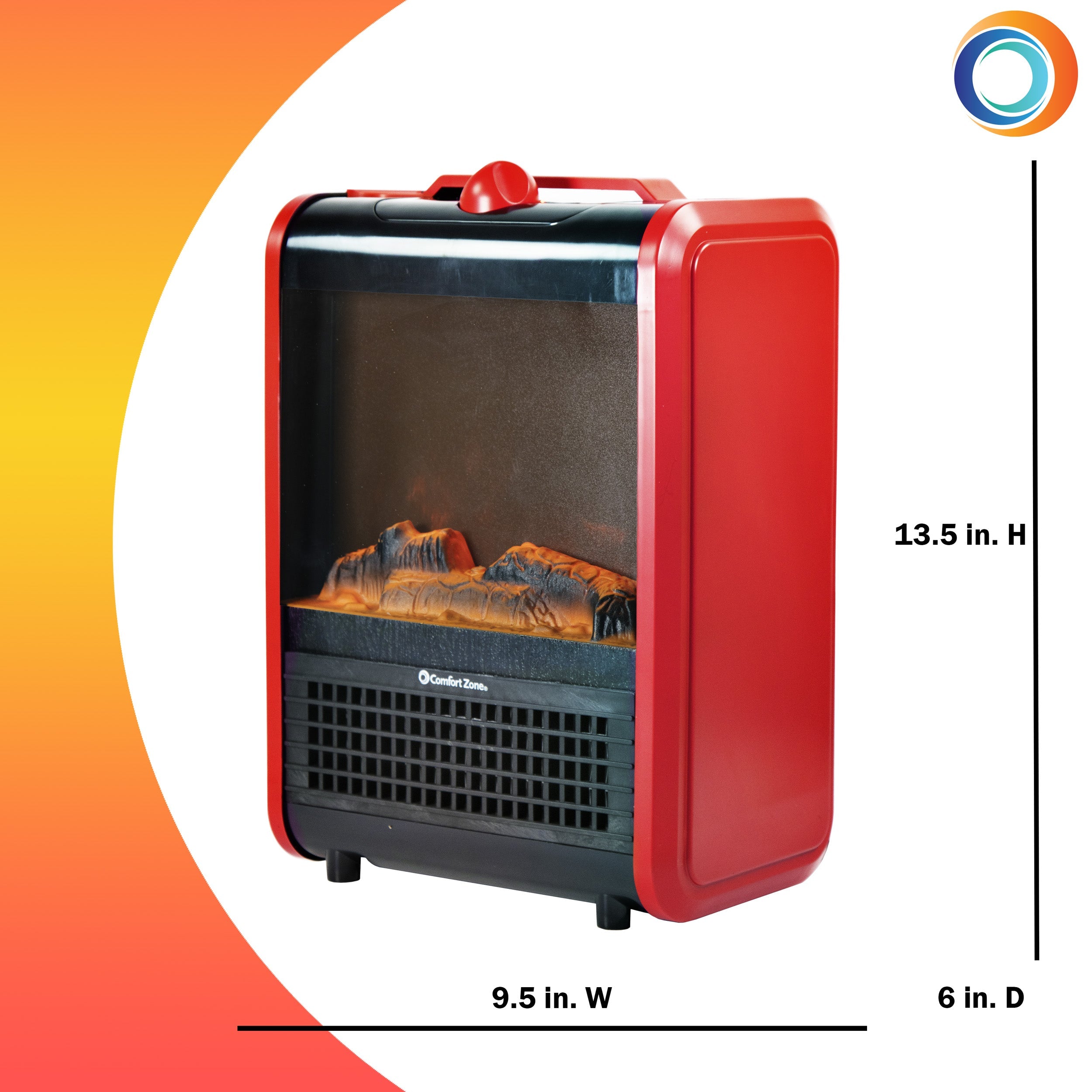 Comfort Zone 1200W Ceramic Portable Electric Fireplace Heater, Matte Red