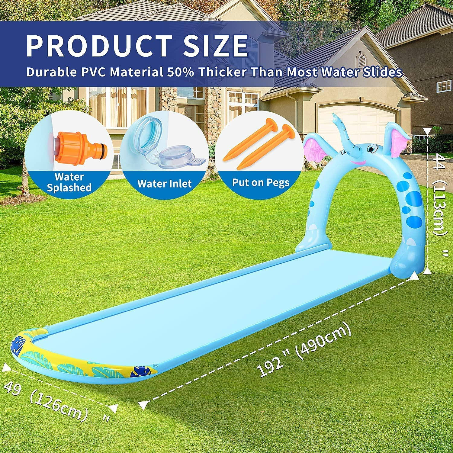 Lavinya Premium Slip and Slide Water Toy with Sprinkler, 16ft Water Slide With Spraying Inflatable Water Slide for Kids Boys Girls Ages 3+