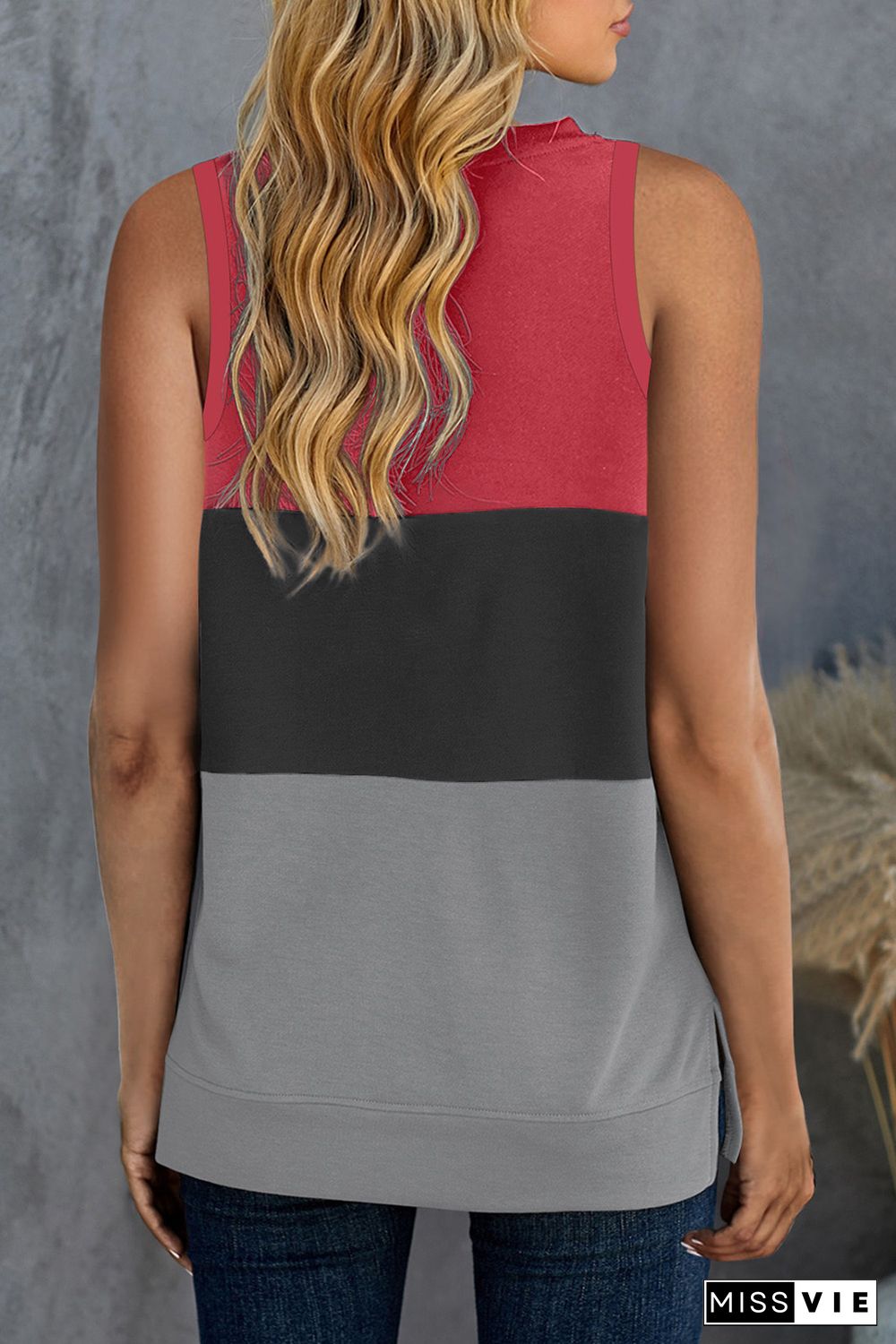 Gray Color Block Crew Neck Tank Top