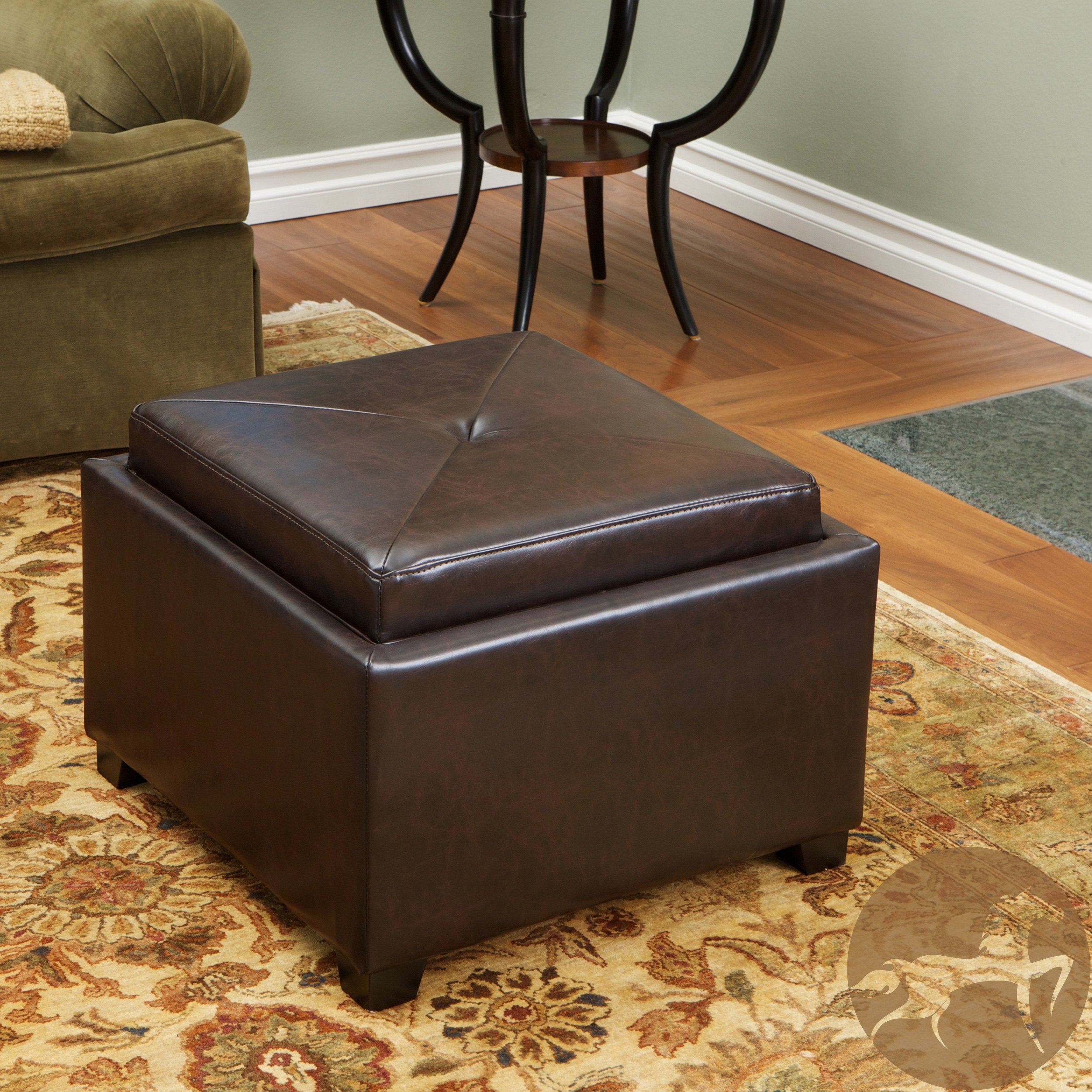 Durban Brown Leather Tray Top Storage Ottoman