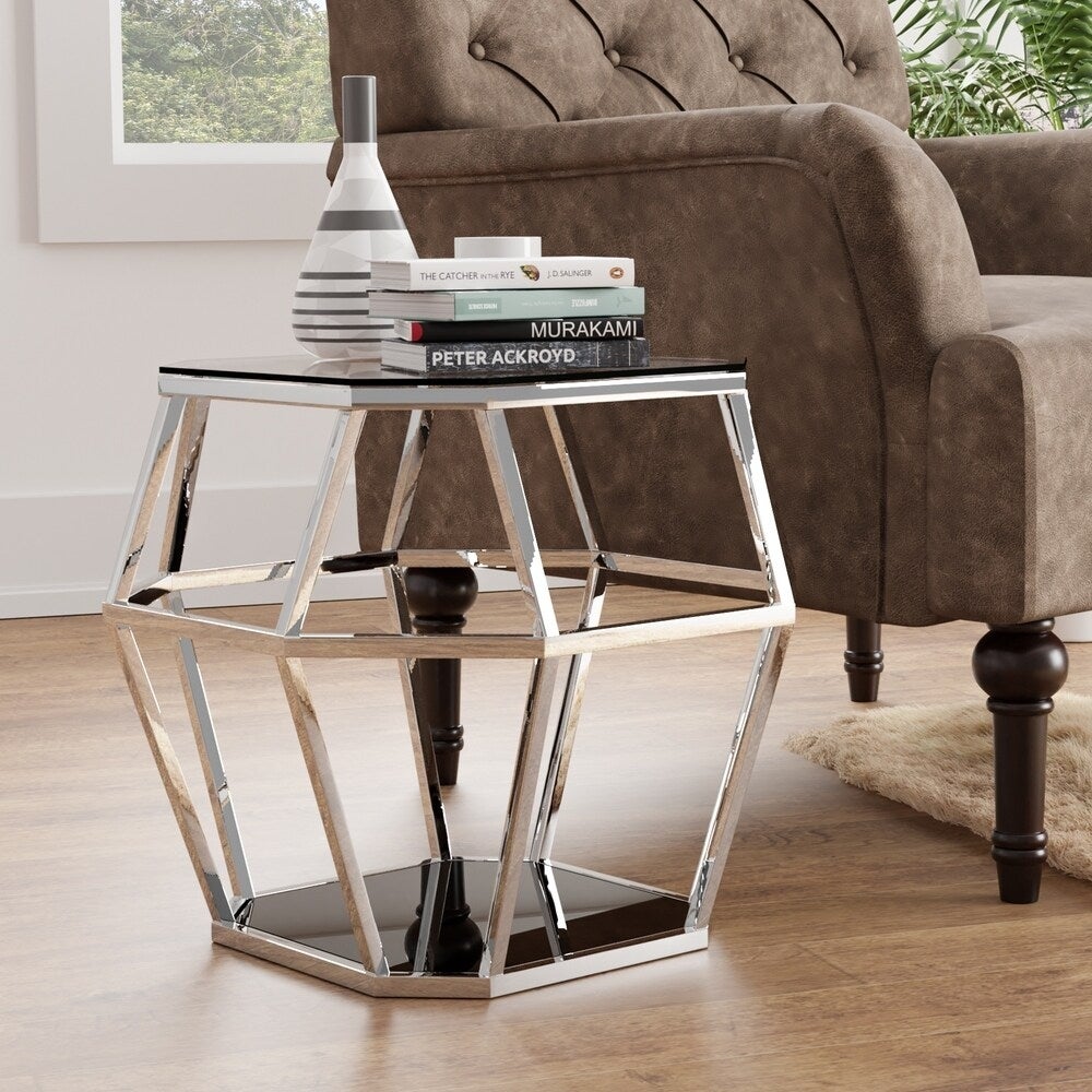 Furniture of America Nese Contemporary Chrome 26-inch 1-shelf Side Table