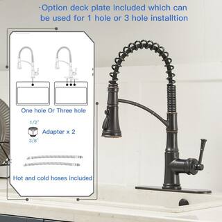 BWE Single-Handle Pull-Down Sprayer 3 Spray High Arc Kitchen Faucet With Deck Plate in Oil Rubbed Bronze A-94558-ORB