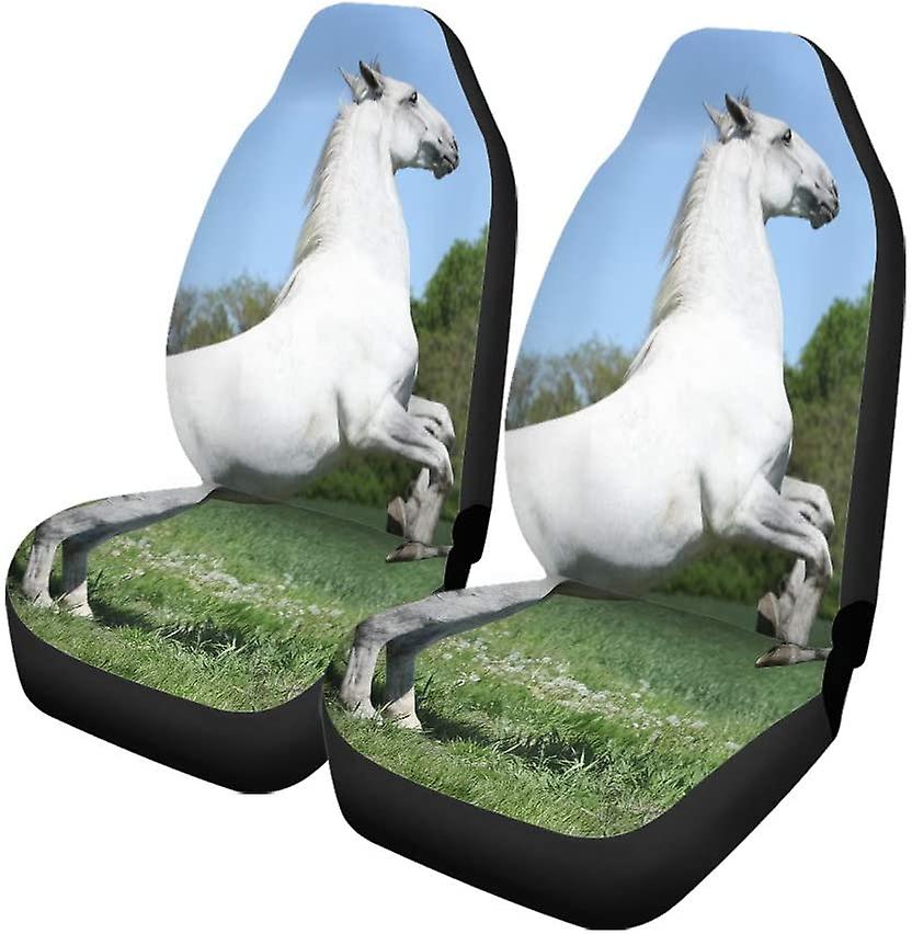 Set Of 2 Car Seat Covers Yellow Horse Amazing White Lipizzaner Stallion Prancing In Spring Universal Auto Front Seats Protector Fits