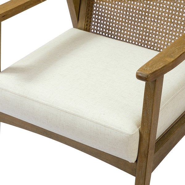 Wood Armchair with Rattan Back and Unique arm design for the Living Room， Office， Bedroom