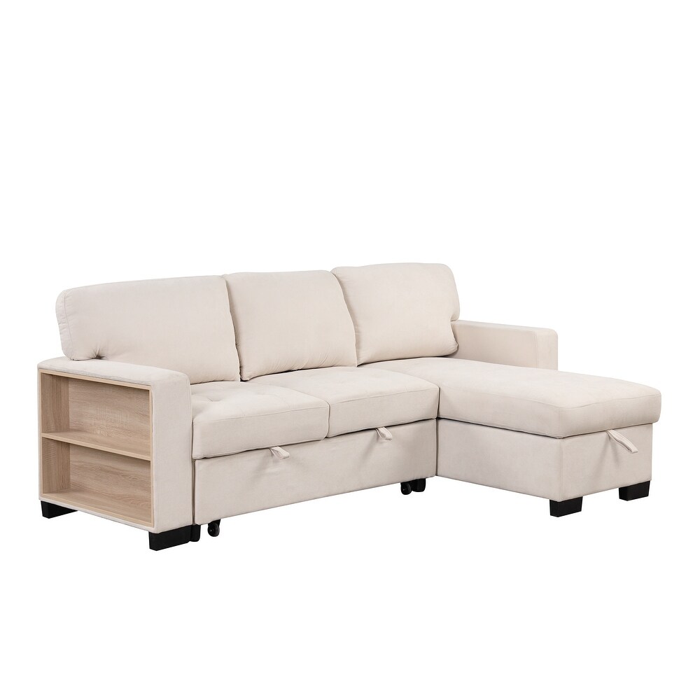 Livingroom Light Chaise Lounge Sectional Sofa with Pull out Bed Table and USB Charger and Storage Rack   Metal Cup Holder