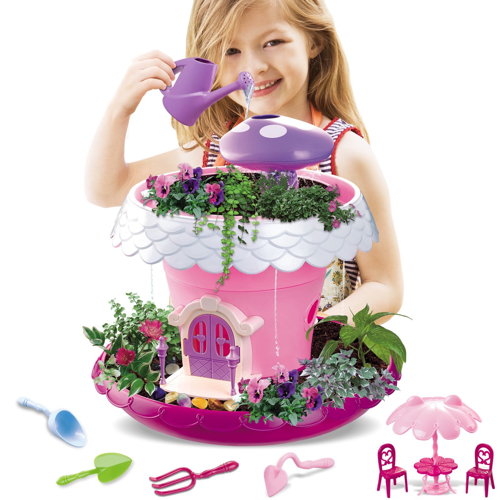 Vokodo Kids Magical Garden Growing Kit Includes Everything You Need Tools Seeds Soil Flower Plant Tree House Interactive Play Fairy Toys Inspires Horticulture Learning Great Gift For Children Pink