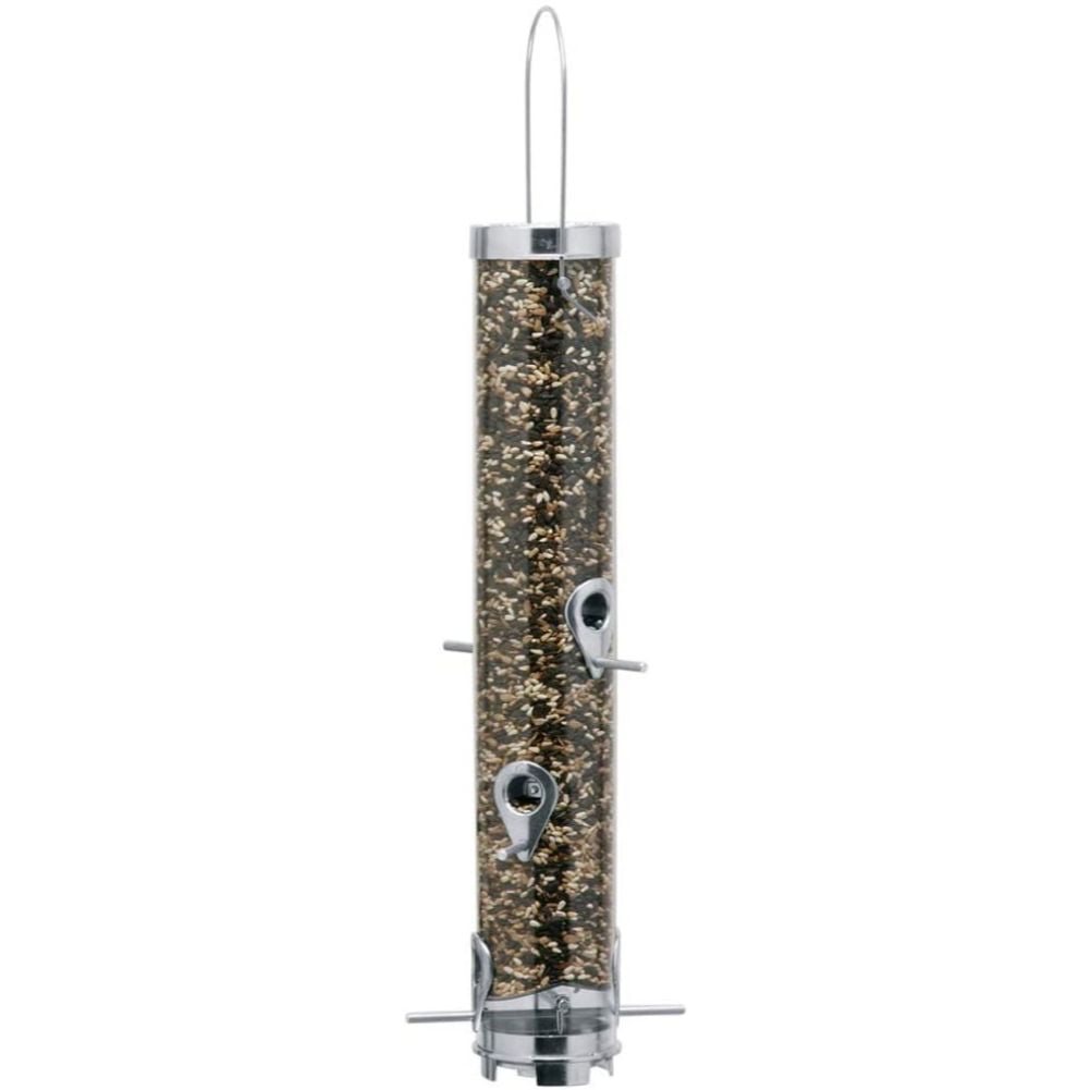 Droll Yankees 22.5-inch Tube Bird Feeder， 2.5 lb Capacity， Silver