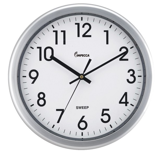 Impecca 12 Inch Quiet Movement Wall Clock Silver