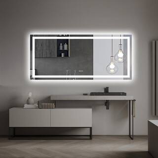 ES-DIY 60 in. W x 36 in. H Large Frameless Rectangular Anti-Fog Wall Bathroom Vanity Mirror in Silver HO11LDBM6036FY