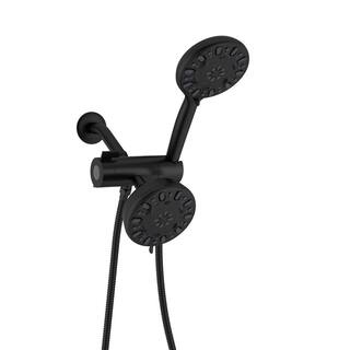 Logmey 7-Spray Patterns with 1.8 GPM 5 in. Wall Mount Dual Shower Heads with Handheld and Hose in Matte Black LM-704MB