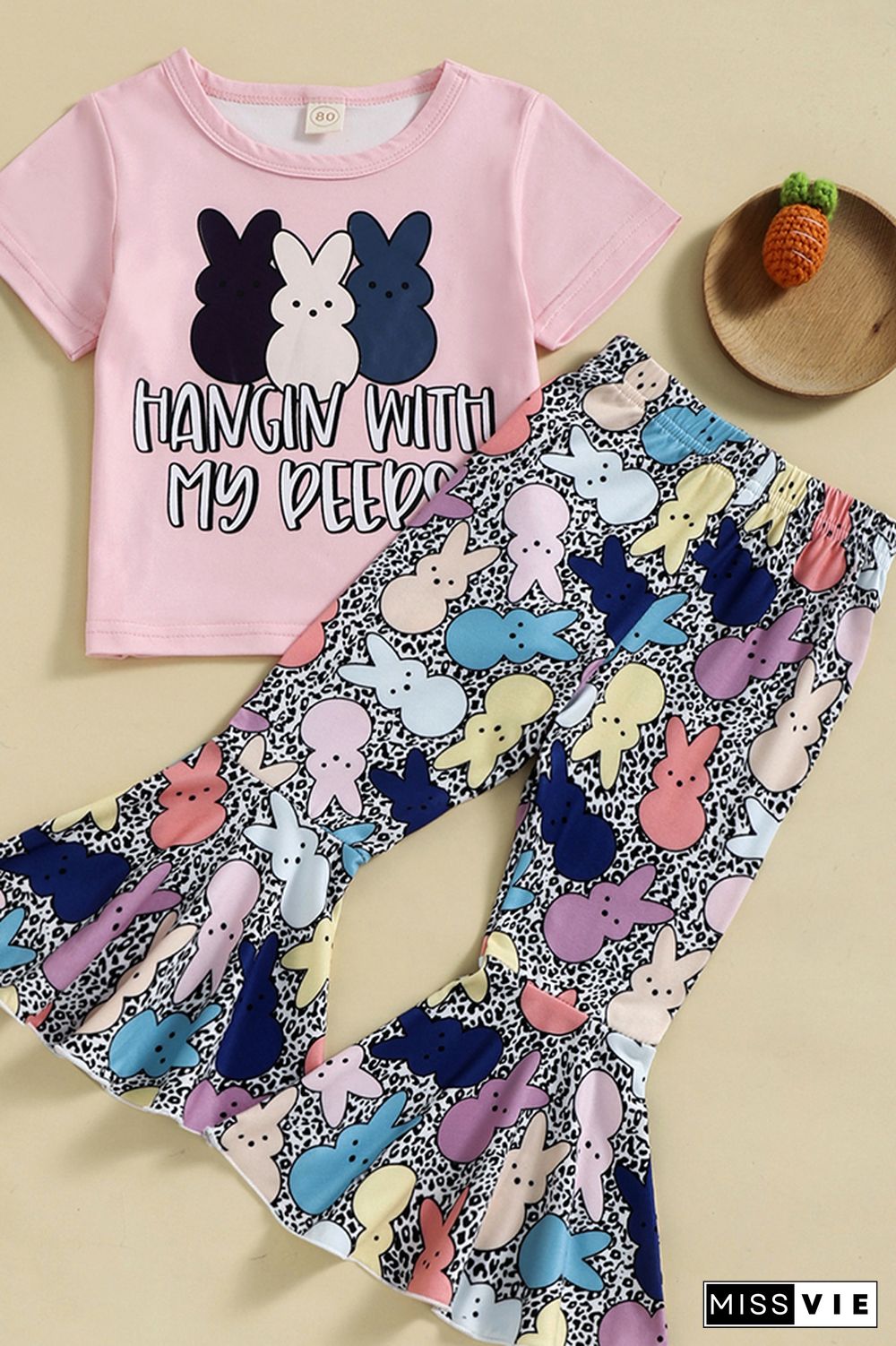 Easter Bunny Print Top & Flare Pants 2PCS Set Wholesale