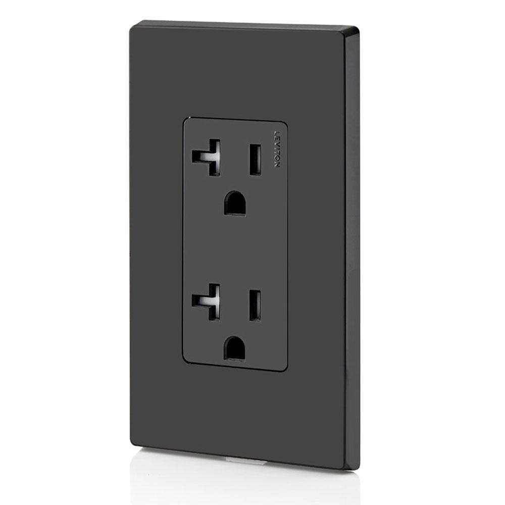 Leviton Decora 20 Amp Residential Grade Tamper Resistant Self Grounding Duplex Outlet Black T5825-E