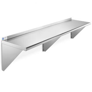 GRIDMANN 18 in. x 72 in. x 18.5 in. Stainless Steel Wall-Mount Garage Wall Shelf with Brackets GR15-SH1872.