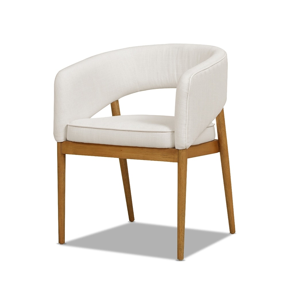 Mirah White Linen Upholstered Tufted Open Barrel Back Dining Chair