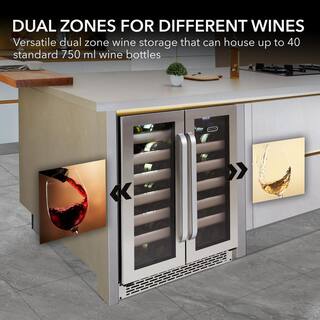 Whynter Elite 40-Bottle Seamless Stainless Steel Door Dual Zone Built-In Wine Refrigerator BWR-401DS