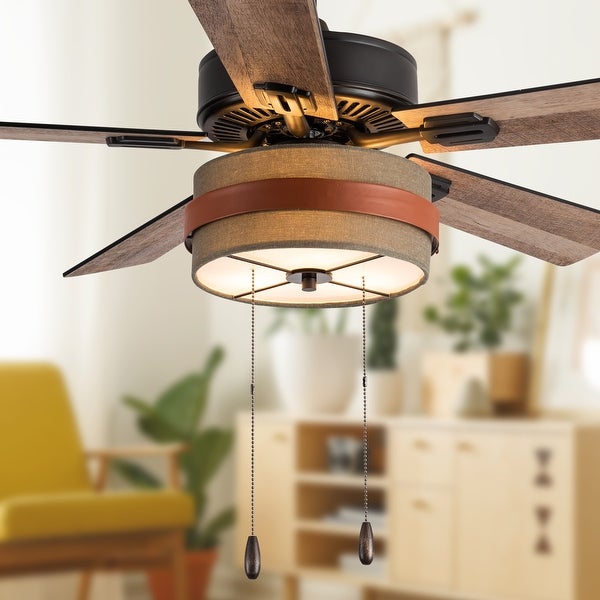 Aeris River of Goods Tan Oil-Rubbed Bronze and Metal Fabric Ceiling Fan with Light - 42