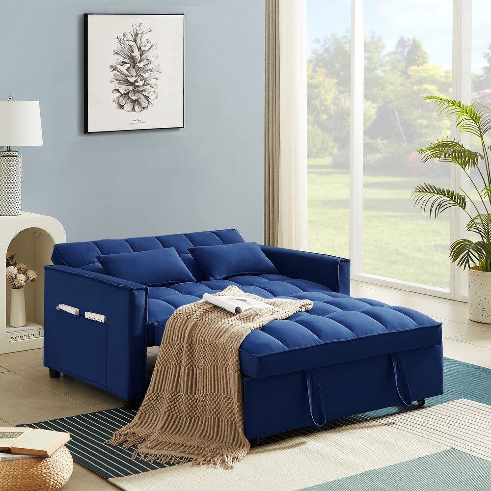 Velvet Convertible Loveseat Sleeper Sofa Couch with Adjustable Backrest