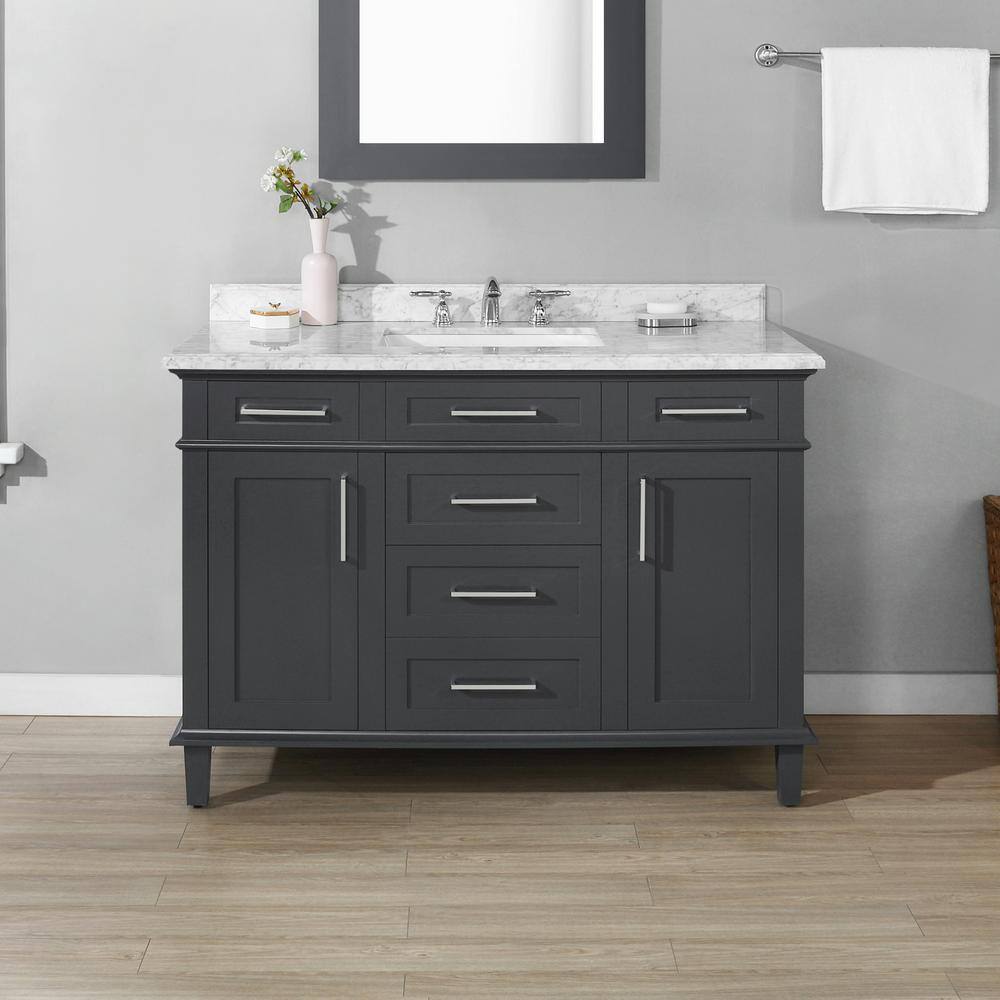 Home Decorators Collection Sonoma 48 in. W x 22.1 in. D x 34.3 in. H Freestanding Bath Vanity in Dark Charcoal with Carrara Marble Top Sonoma 48C