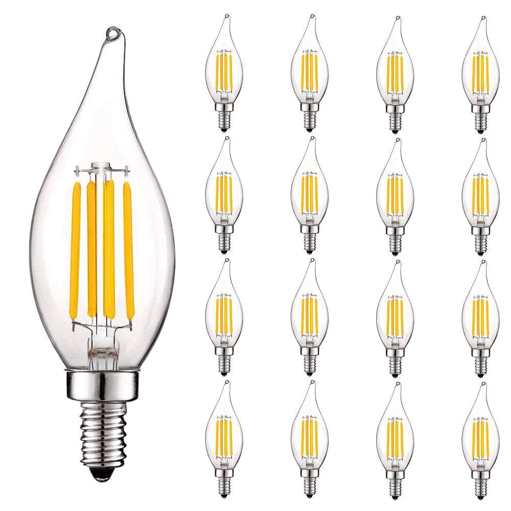 LUXRITE 60-Watt Equivalent CA11 Dimmable Vintage Edison LED Light Bulb Flame Tip Clear Glass 3000K Soft White (16-Pack) LR21595-16PK