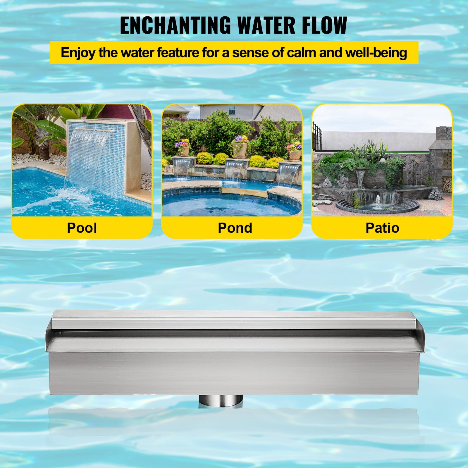 VEVOR Pool Fountain Stainless Steel Pool Waterfall 11.8