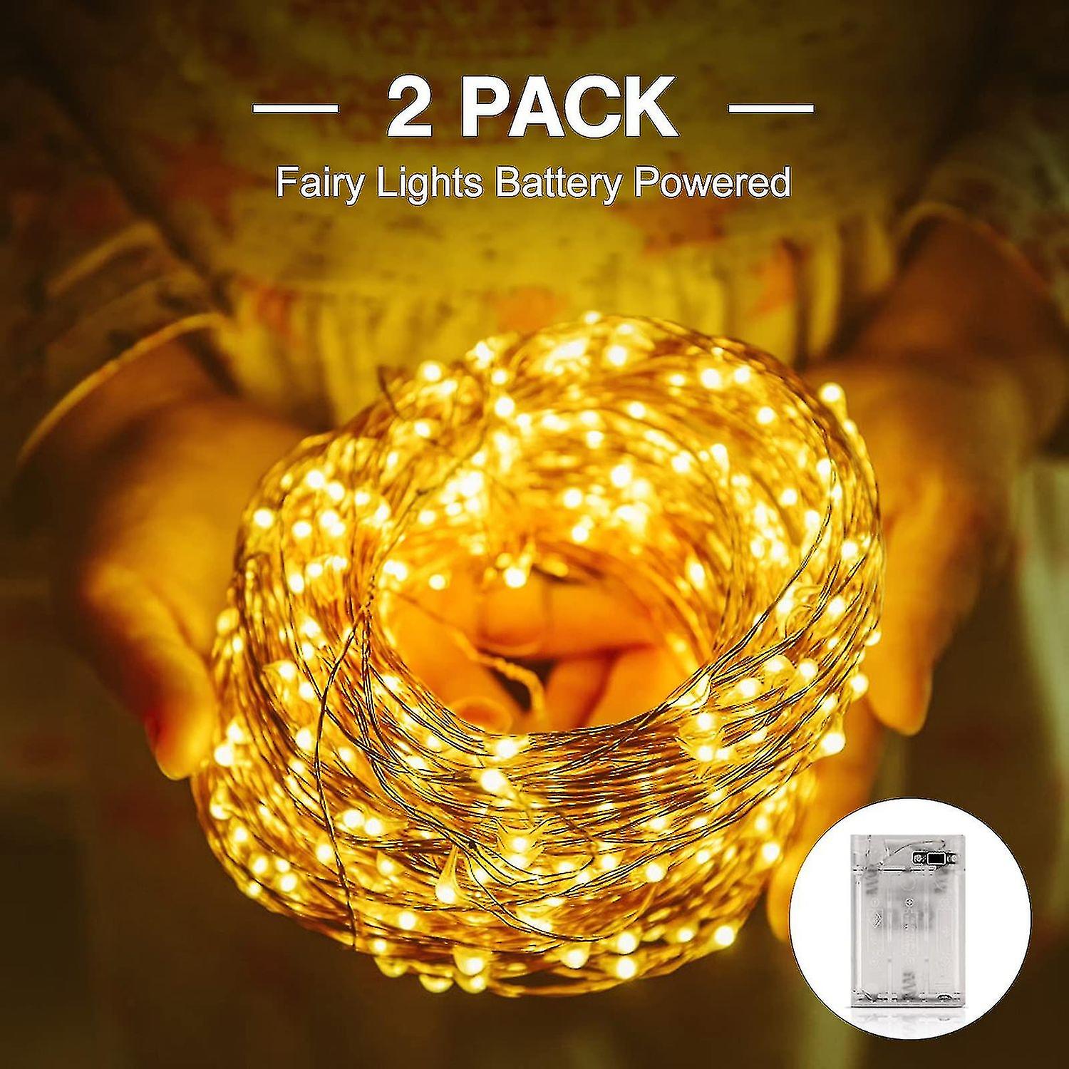 [2 Pack] Fairy Lights Battery Powered， 12m 120 Led String Lights Waterproof Outdoor/indoor Copper Wi