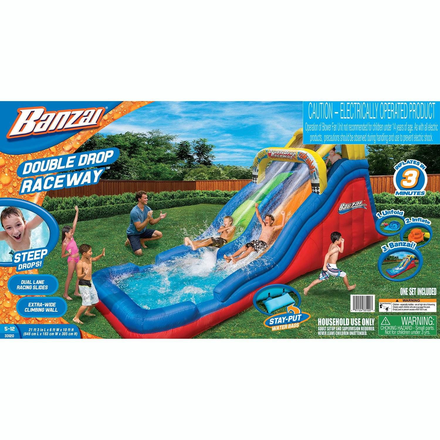 Banzai Double Drop Raceway 2 Lane Inflatable Kids Outdoor Bounce Water Slide