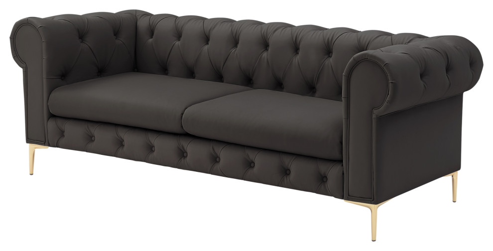 Nicole Miller Geraldine Sofa Button Tufted  3 Seat  Leather PU   Midcentury   Sofas   by Inspired Home  Houzz