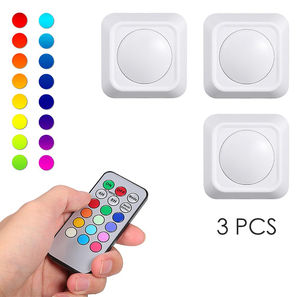 3pcs Led Puck Light，1pcs Remote Controller，3pcs Adhesive Pad，1pcs User Manual