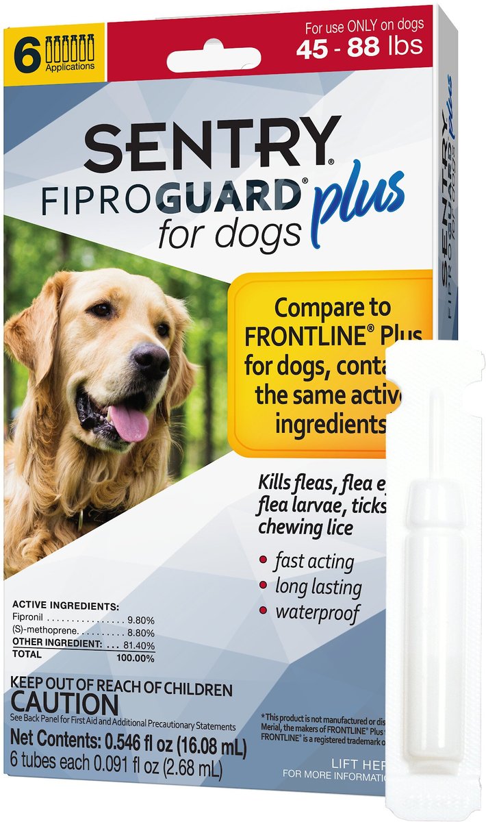 Sentry Fiproguard Plus Squeeze-On Dog Flea and Tick Treatment， 45 - 88lbs