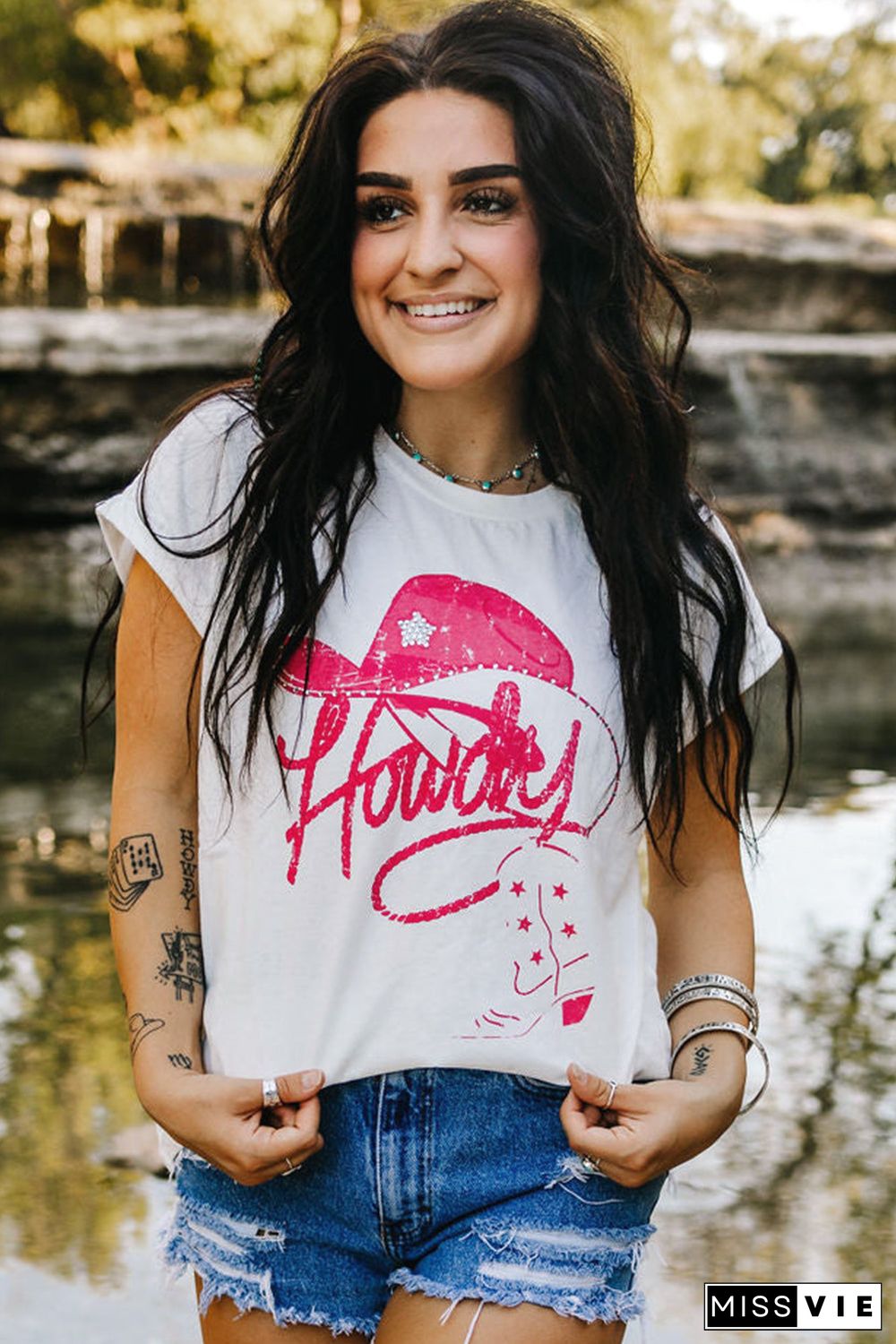 White Rhinestone Howdy Graphic Tee