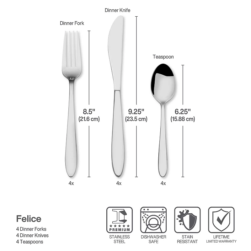 International Home 18.0 Stainless Steel Felice 12-Piece Flatware