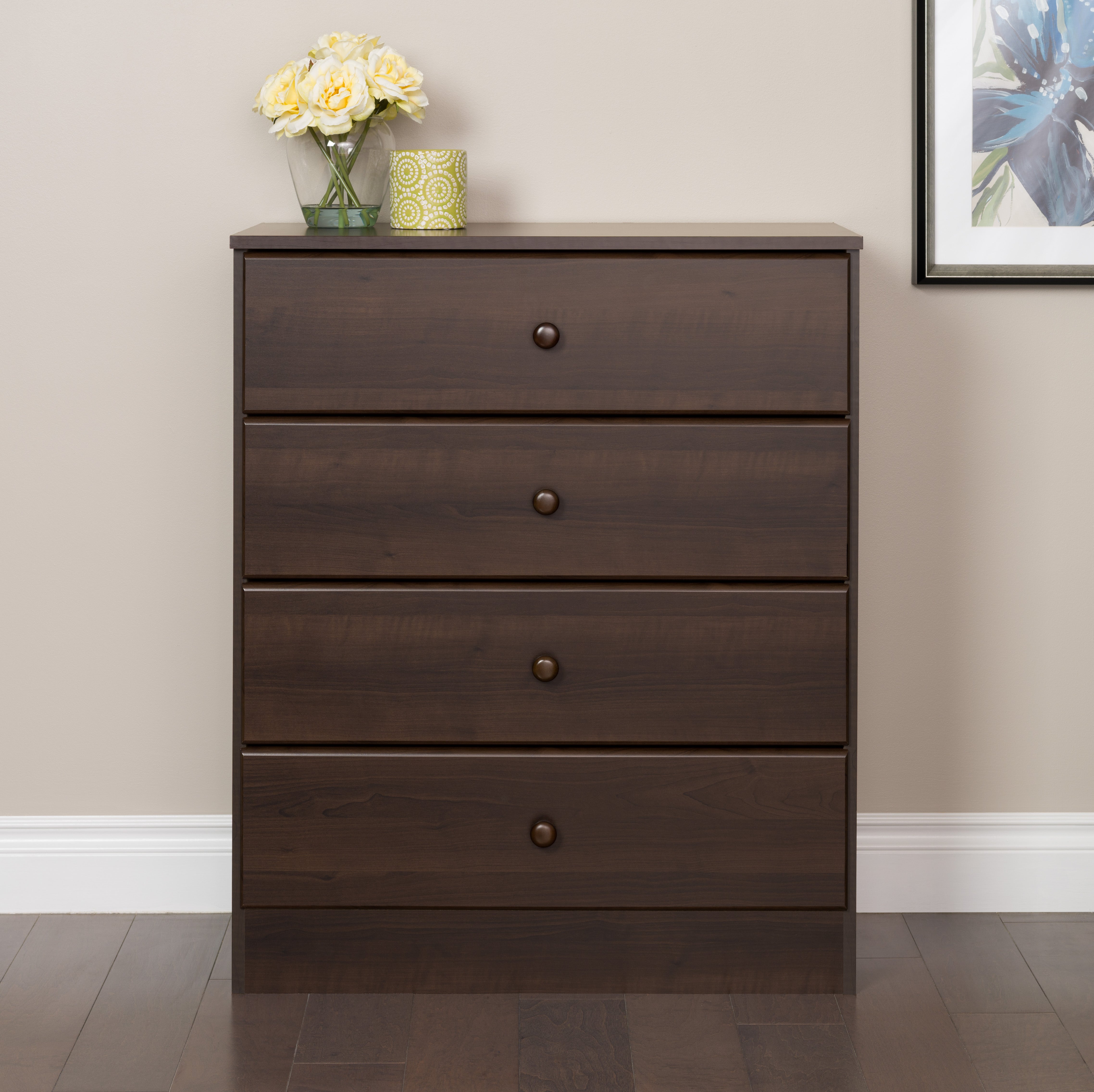 Prepac Astrid Modern 4-Drawer Vertical Dresser, Espresso