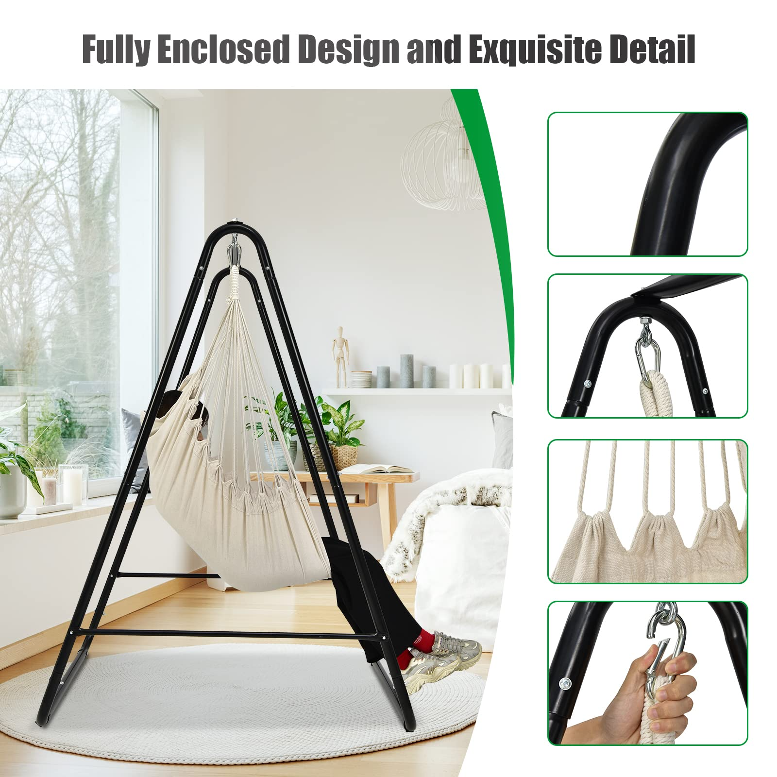 Heavy-Duty Powder-Coated Steel Stand with Hanging Swing Chair