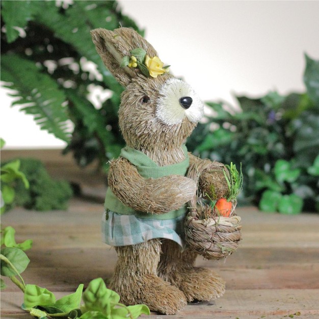 Sisal Easter Bunny Rabbit Spring Figure With Carrot Basket Brown green