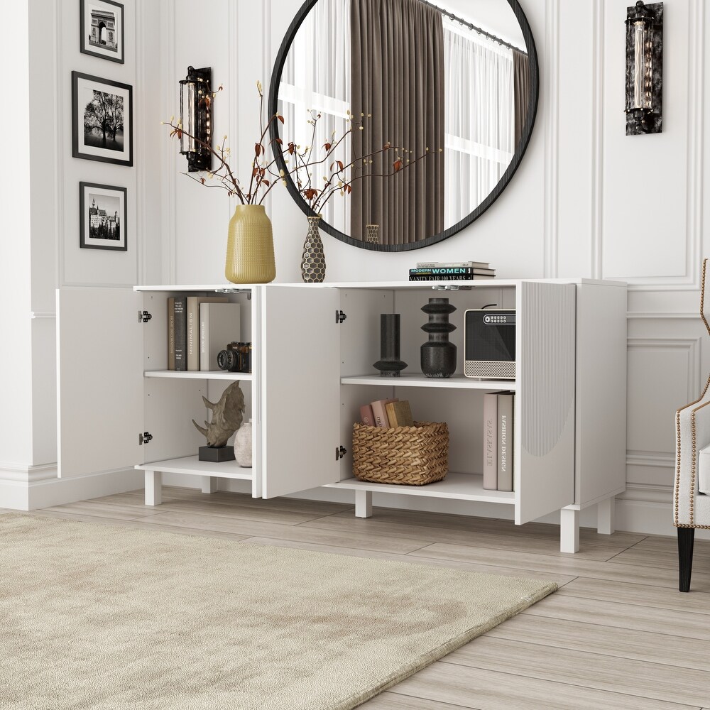 Buffet Sideboard White Floor Cabinet with Adjustable Shelves Console   63\