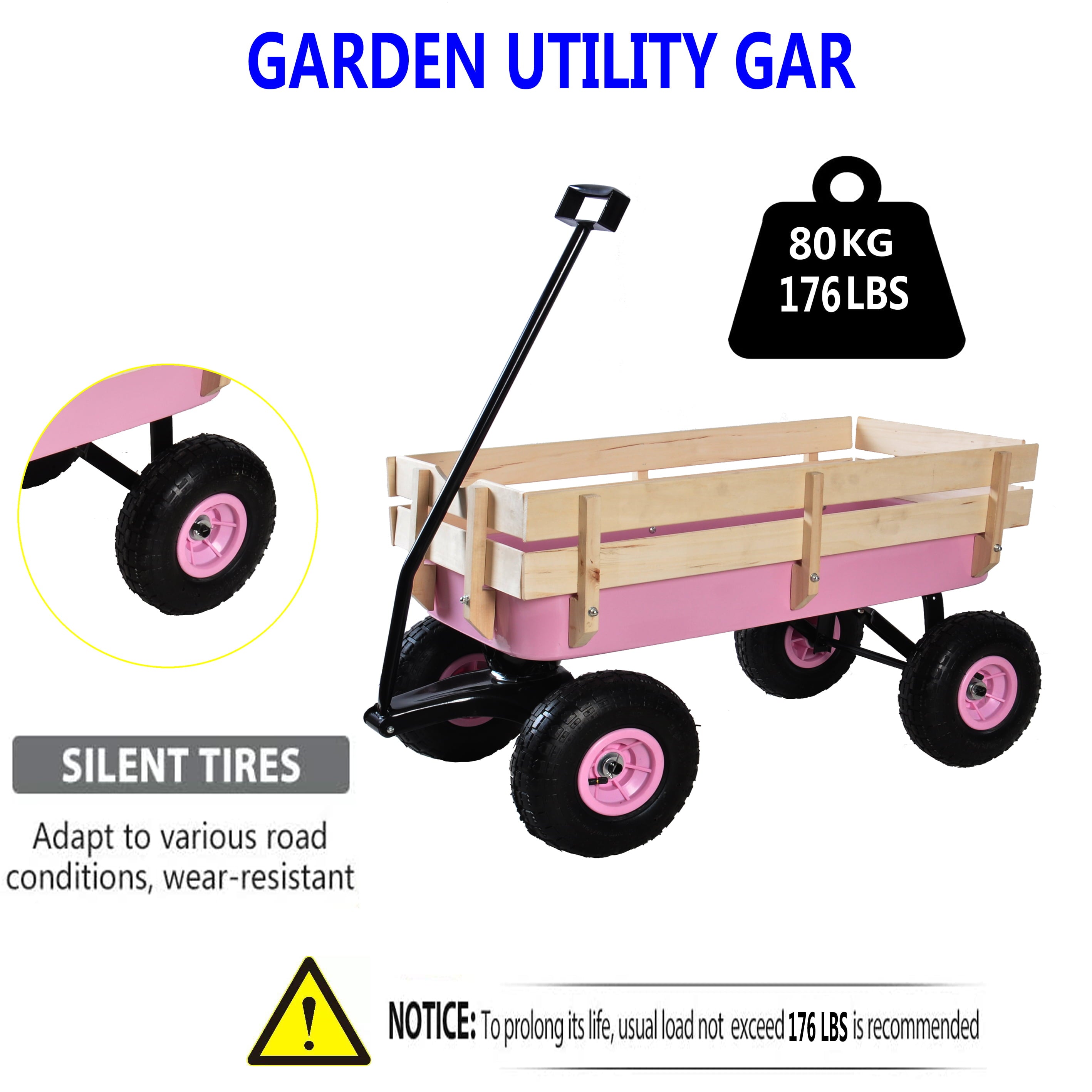 Beach Wagons for Kids Children, Outdoor Wagon All Terrain Pulling with Removable Wooden Railing and Air Tires, Toy Wagons for kids to Pull, Garden Wagon for Camping, Pink