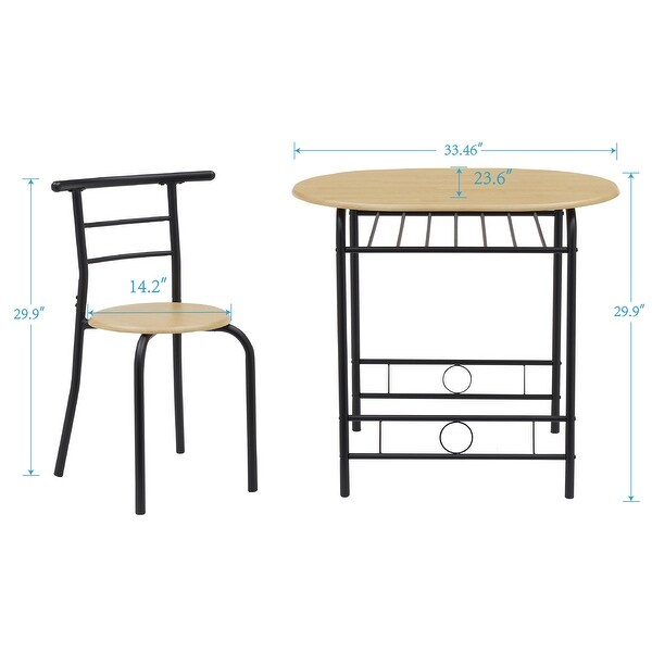 3-Piece Dining Set， Modern Wood Oval Table and 2 Chairs Set with Built-In Wine Rack