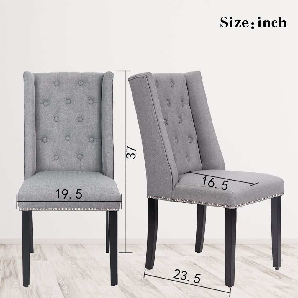 Set Of 2 Grey Elegant Dining Side Chairs Button Tufted Fabric W/ Nailhead，Grey