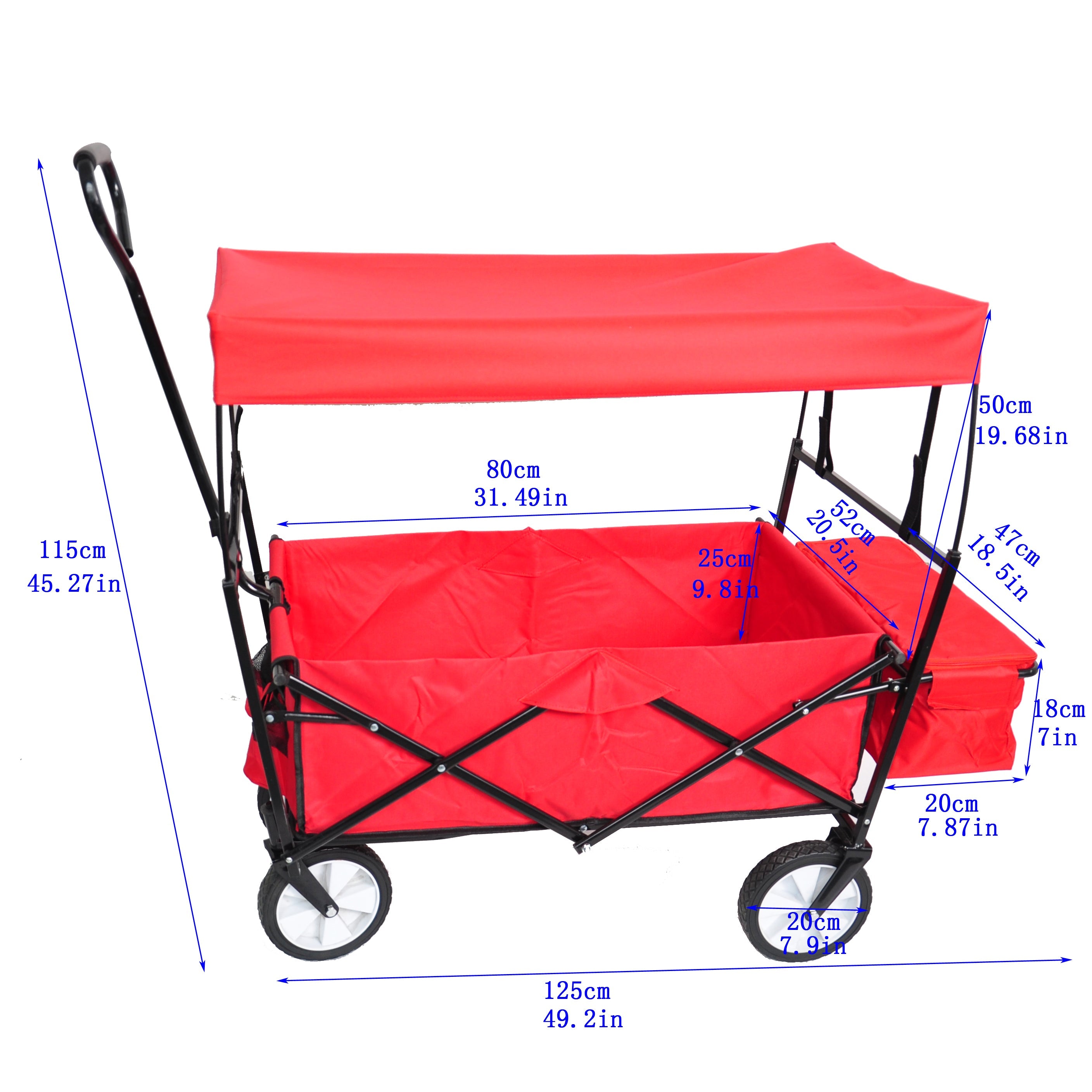 TOPCHANCES Collapsible Wagon Camping Garden Cart with Removable Canopy, Folding Wagon with Adjustable Push Handles for Shopping, Picnic, Beach, Camping, Sports (Red)