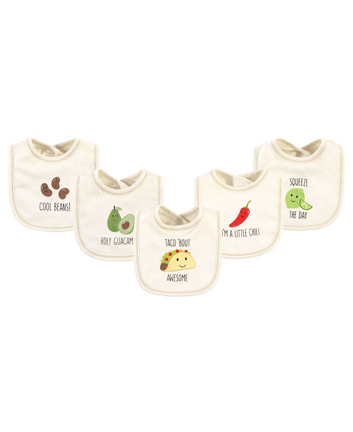 Touched by Nature Unisex Baby Organic Cotton Bibs 5pk， Taco， One Size