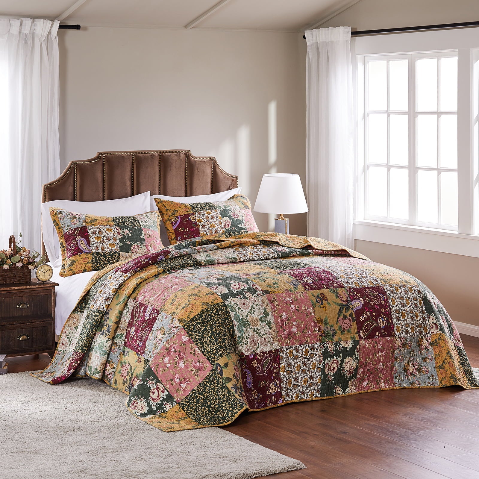 Global Trends Antique Chic Authentic Patchwork Cotton Bedspread Set， 3-Piece King/Cal King