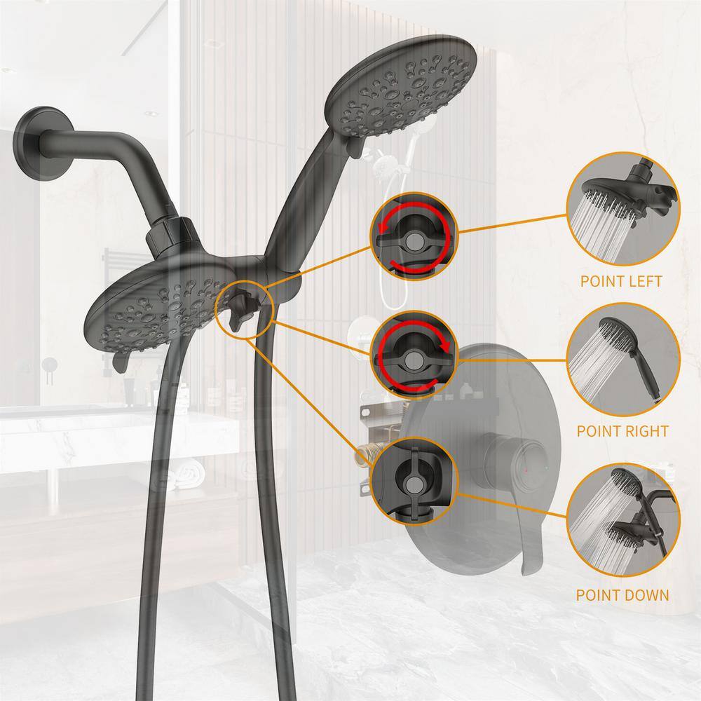 GIVING TREE 10-Spray Patterns 2 in 1 Shower Faucet Dual Shower Heads Handheld Shower Head Trim Kit in Matte Black XLHDFFSH0082