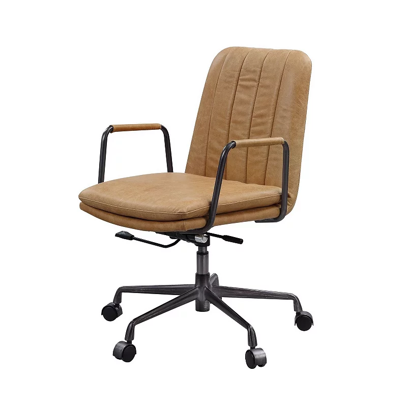 Office Chair with Channel Tufting， Rum and Black